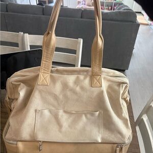 BEIS Neutral Canvas Carryall Tote in Beige